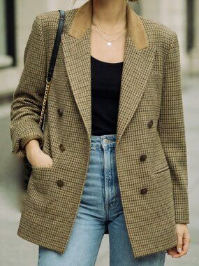 Fall Blazer Brown Tones Faux Suede Trim Sz 8 Classic Business Chic Sophisticated